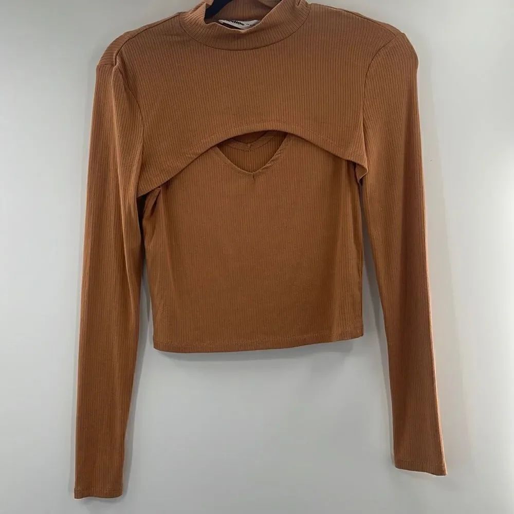 3For$20 Elodie Brown Ribbed Crop long sleeve size small NWOT